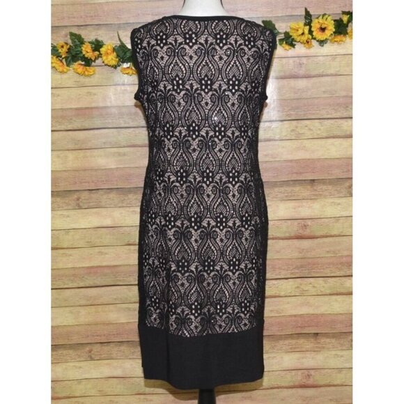 R&M Richards Ladies 12 Black Taupe Sequin Lace Sheath Dress Evening Wear Party - Picture 7 of 12